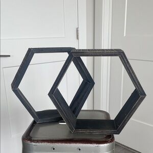Black Hexagonal Wooden Shelves